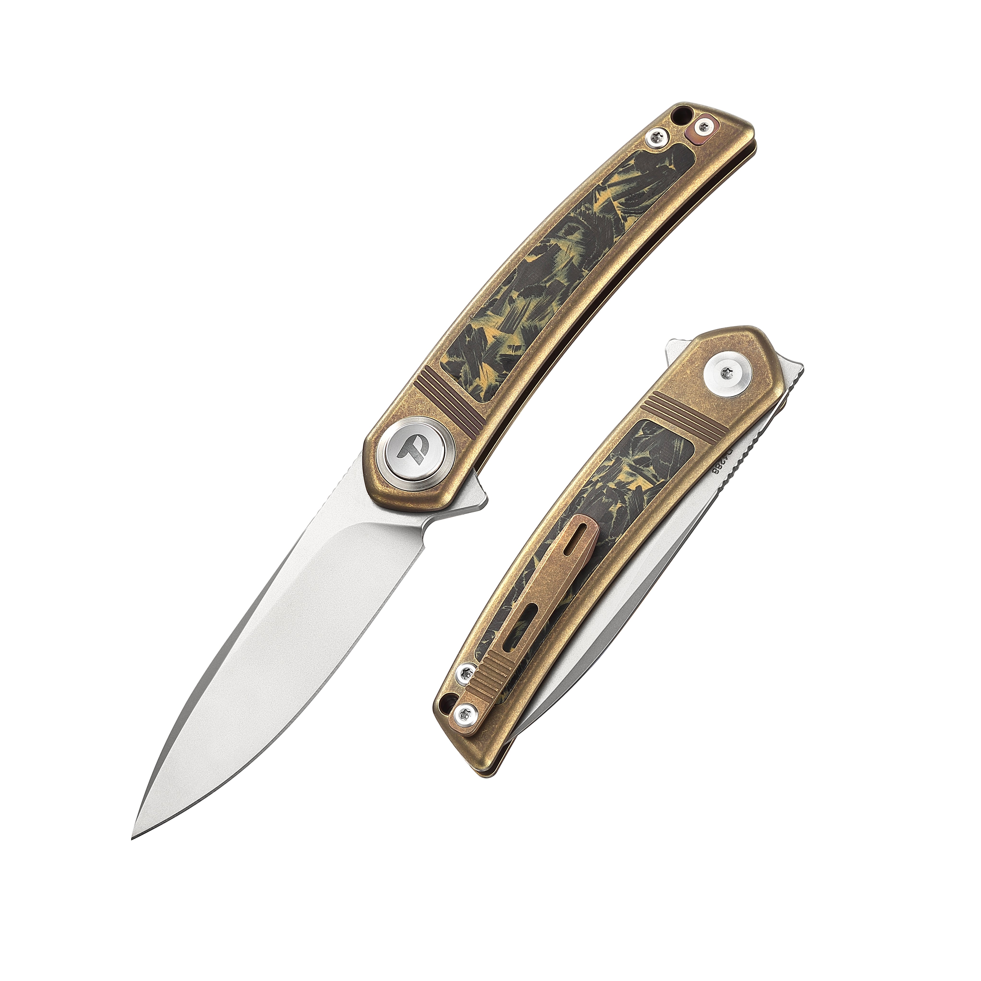 DREAMTECH Folding Pocket Knife Titanium & Fluorescence Carbon Fiber Handle Button lock system(Our Patents) M390 Blade Knife D4288
