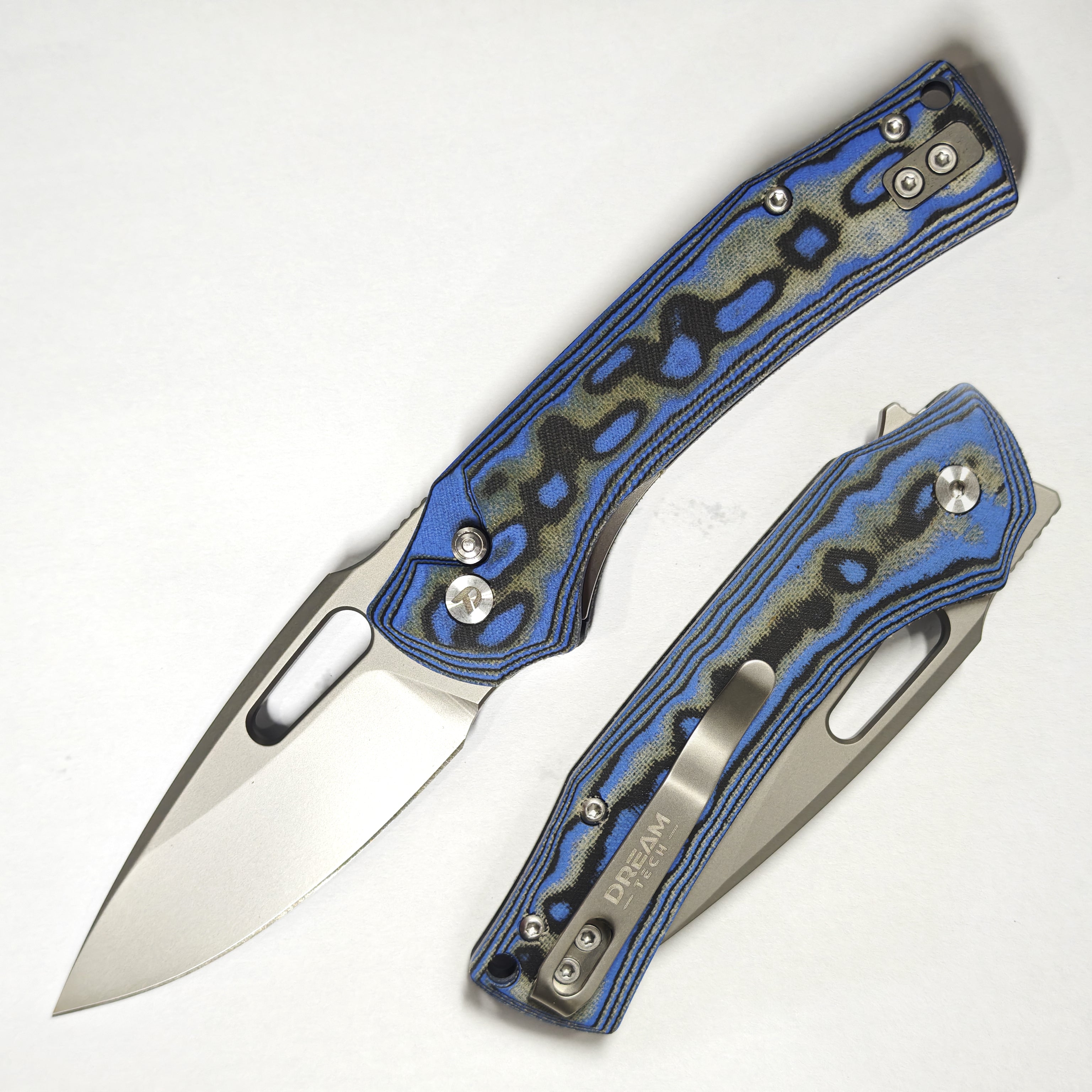 DREAMTECH Knife Folding Knife Blue Micarta Knives D2 Knife D4542MBL