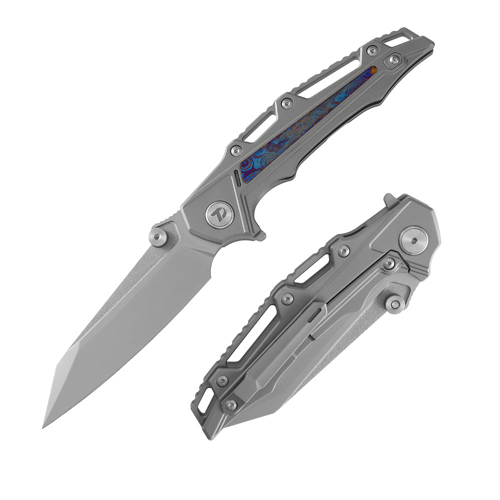 M390 Pocket Knife With Titanium+Zirconium alloy Damascus Handle And Liner Lock System D3385