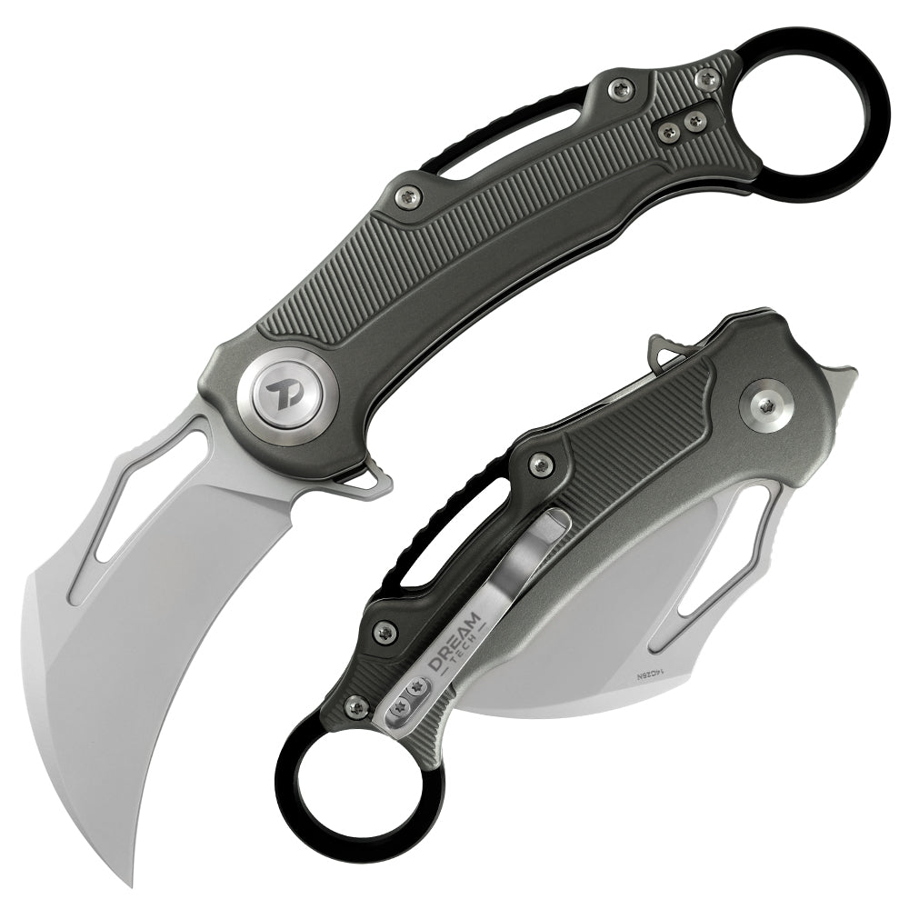 14C28N Pocket Knife With Aluminum Handle and Button Lock System (Our Patents) D4221