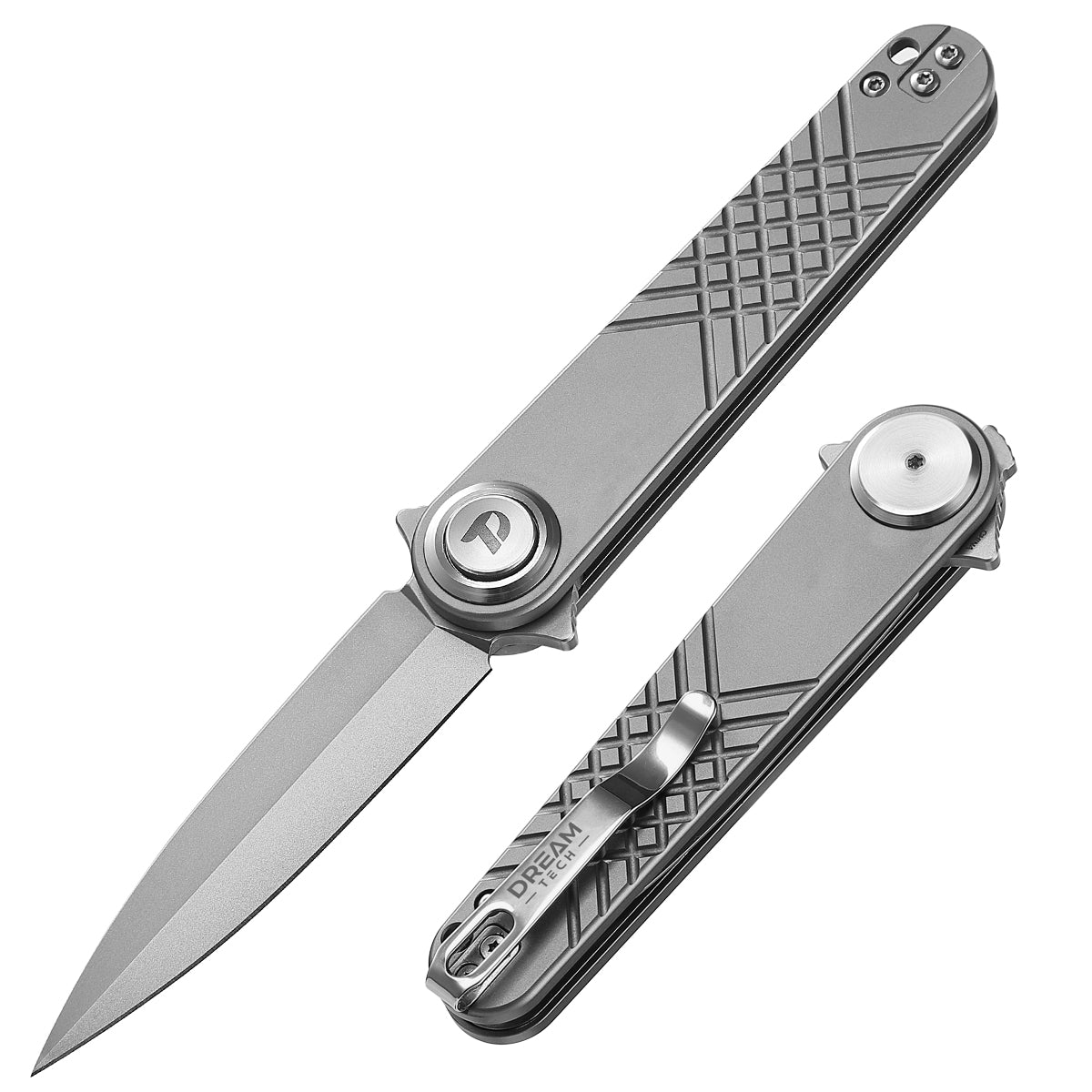 DREAMTECH Knives Folding Pocket Titanium Knives Button lock system(Our Patents) 14C28N Knife D4052