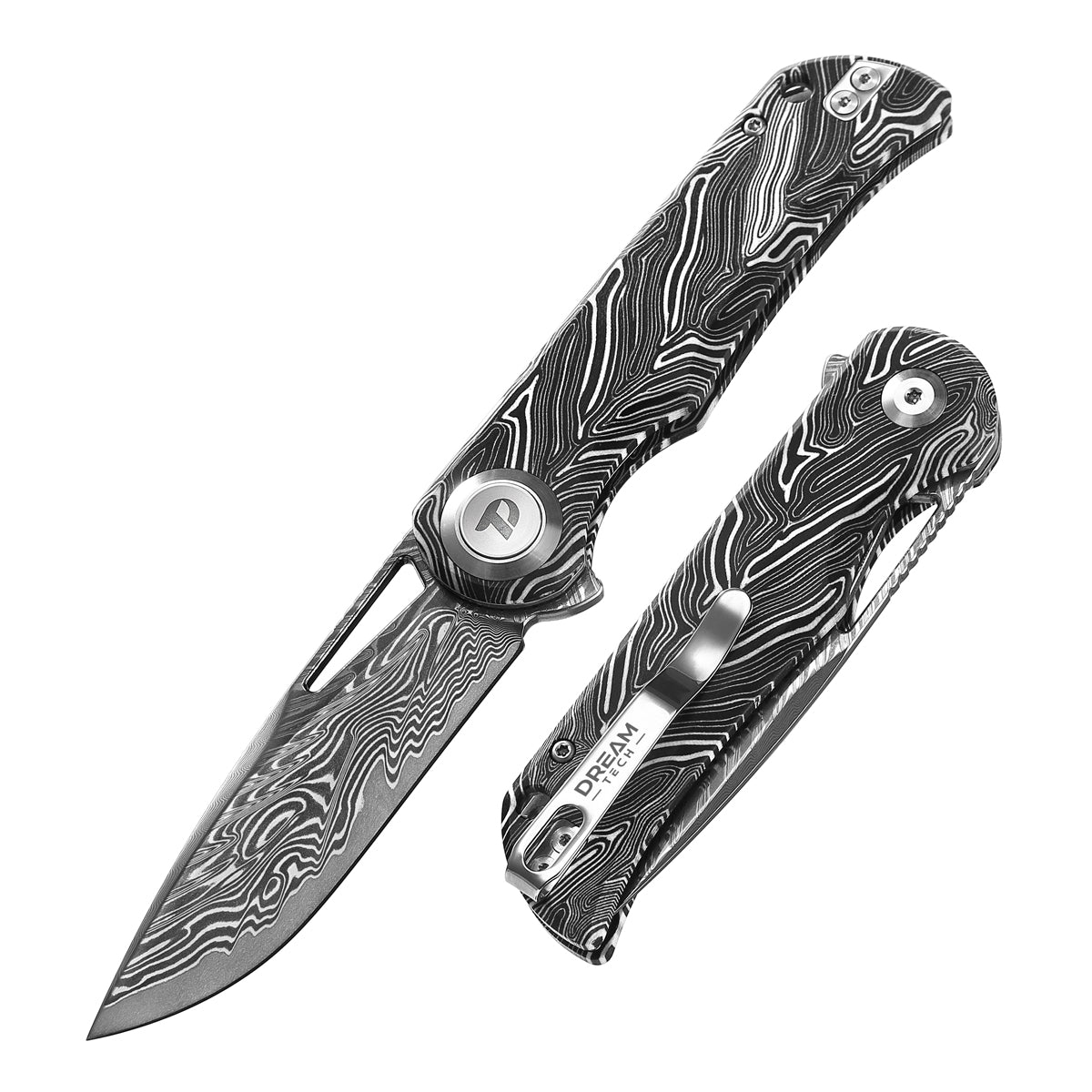 DREAMTECH Folding Knives G10 Knife Damascus Blade Knife D4384