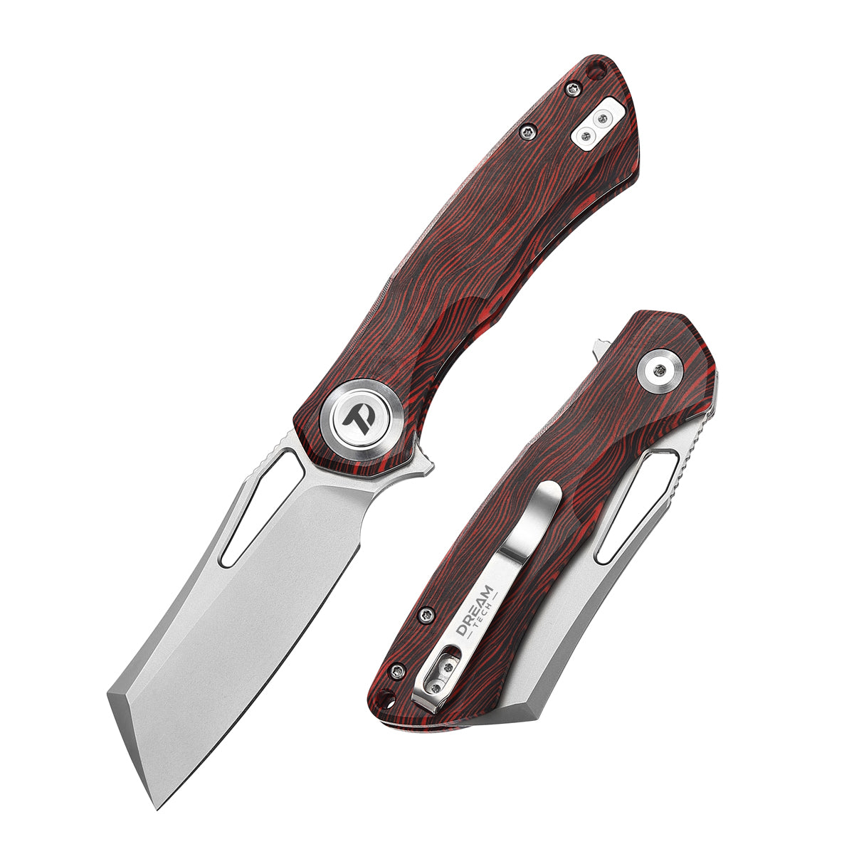 DREAMTECH Folding Knives Red Wood Grain G10 Knife VG10 Blade Knife D4507GW