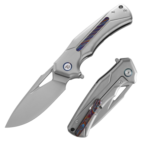 M390 Pocket Knife with Titanium and Zirconium Alloy Damascus Handle