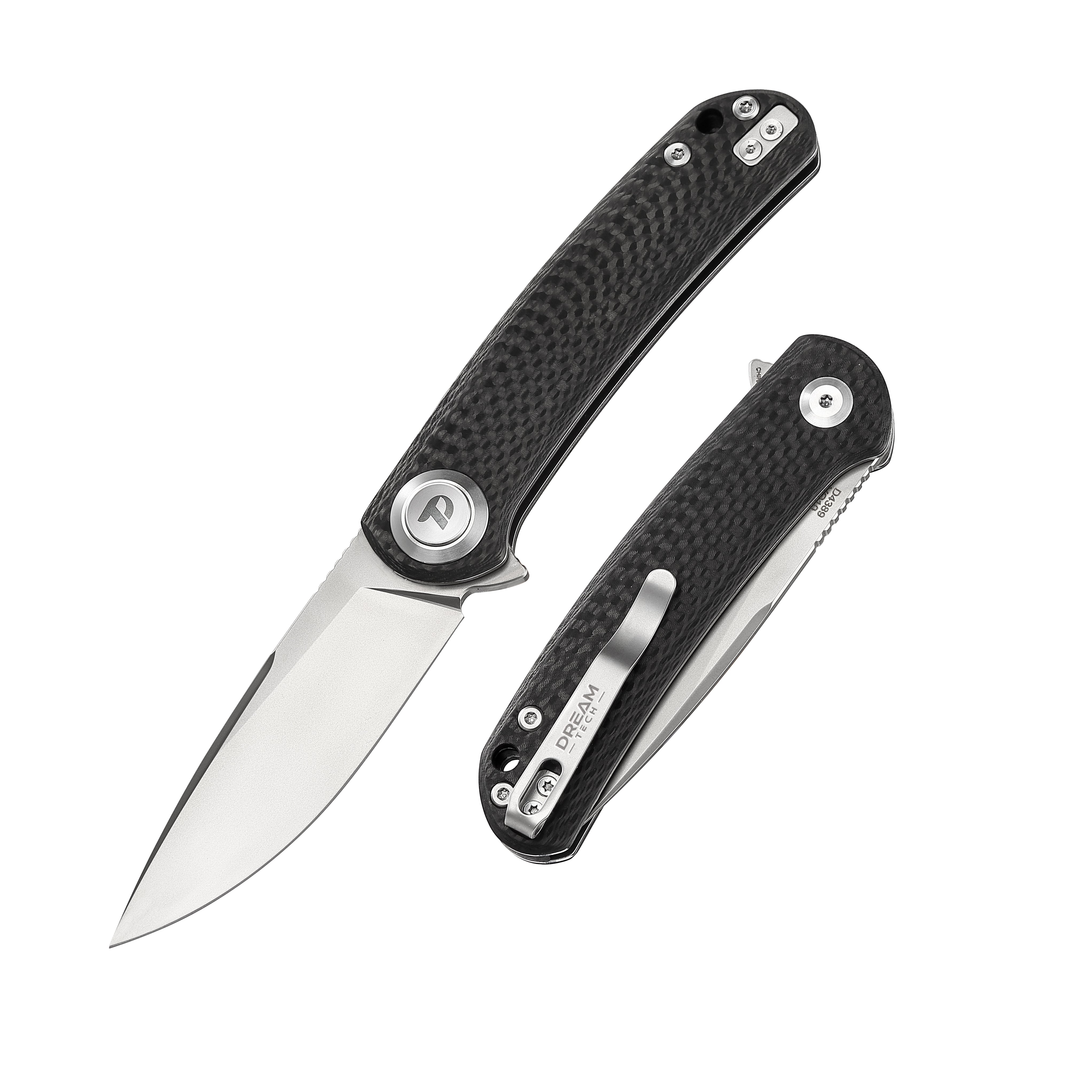 DREAMTECH Folding Knife Carbon Fiber Handle Button lock system (Our Patents) VG10 Knife D4389
