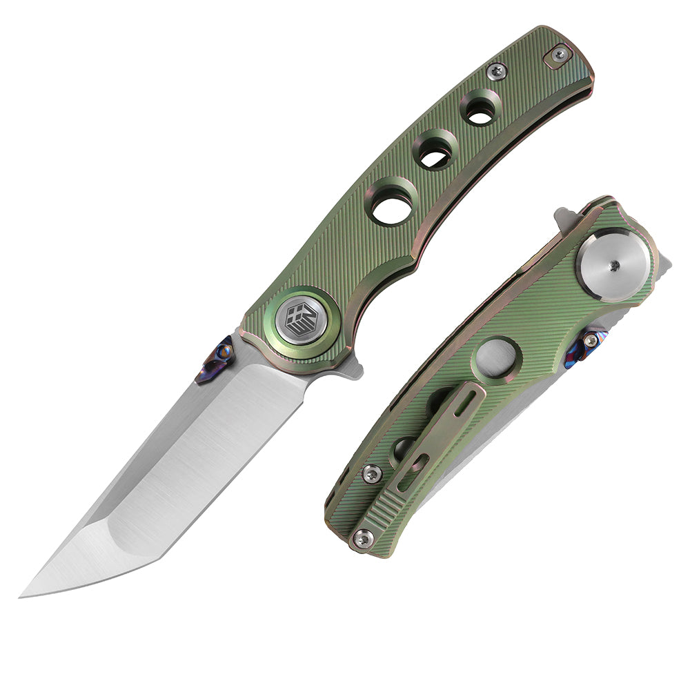 M390 Pocket Knife With Titanium Handle Handle And Button Lock System (Our Patents) D3915