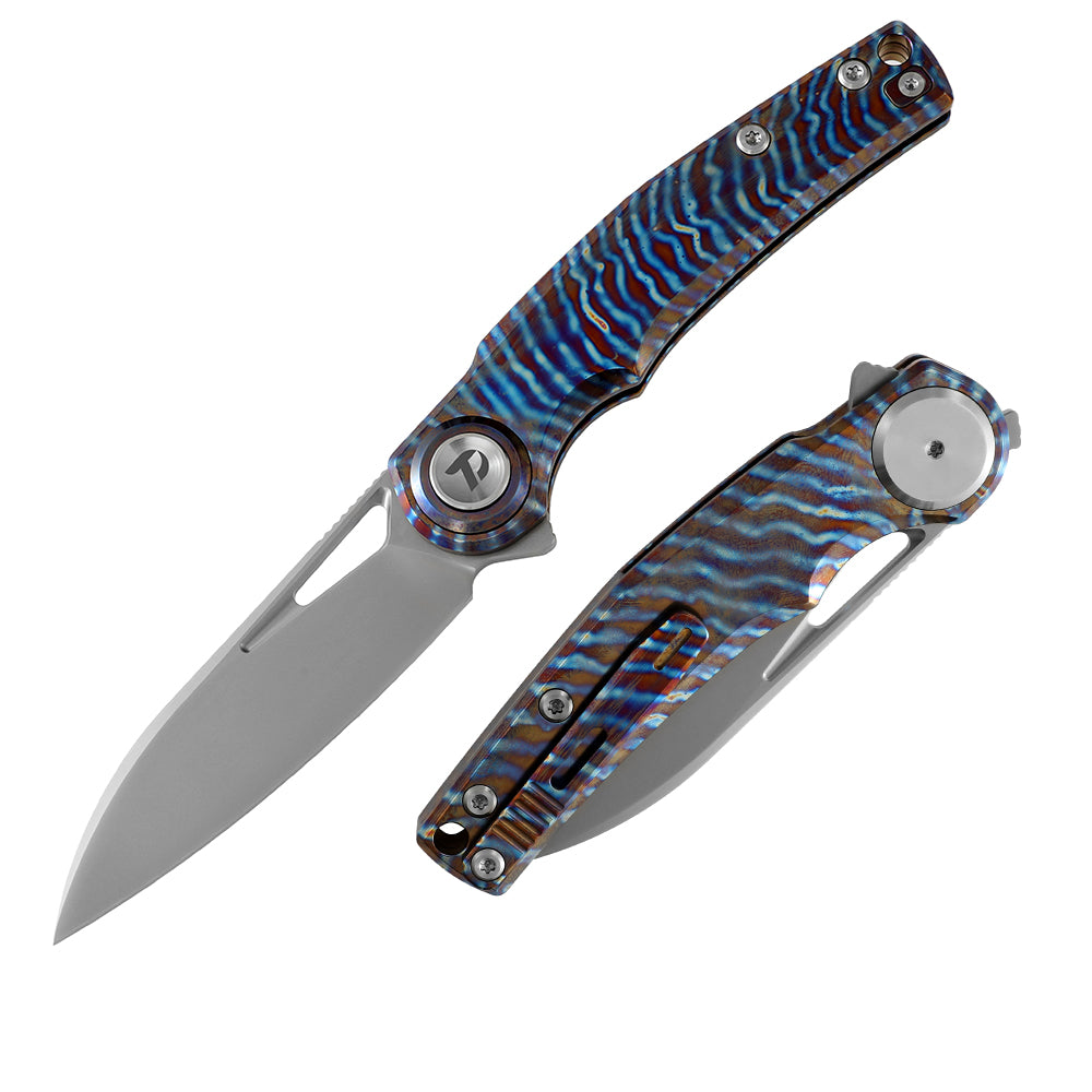 M390 Pocket Knife With Titanium Handle And Button Lock System (Our Patents) D4130