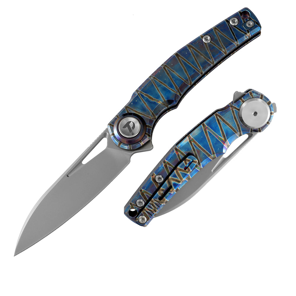 M390 Pocket Knife With Titanium Handle And Button Lock System (Our Patents) D4130