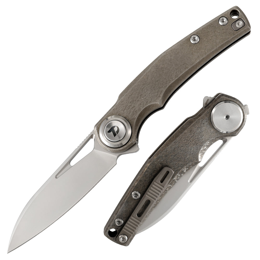 M390 Pocket Knife With Titanium Handle And Button Lock System (Our Patents) D4130