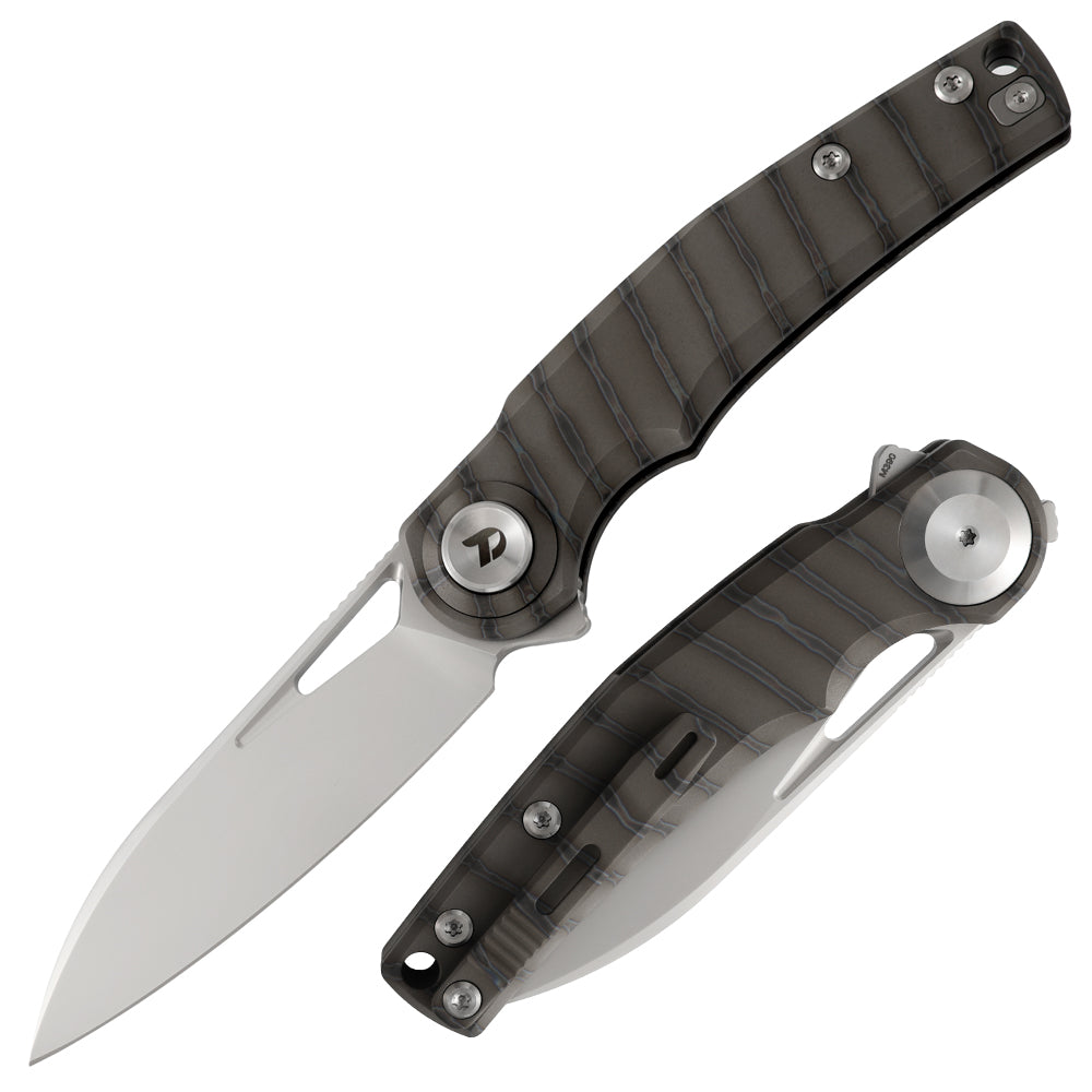 M390 Pocket Knife With Titanium Handle And Button Lock System (Our Patents) D4130