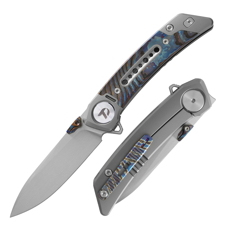 M390 Pocket Knife With Titanium+Zirconium alloy Damascus Handle And Liner Lock System D9610