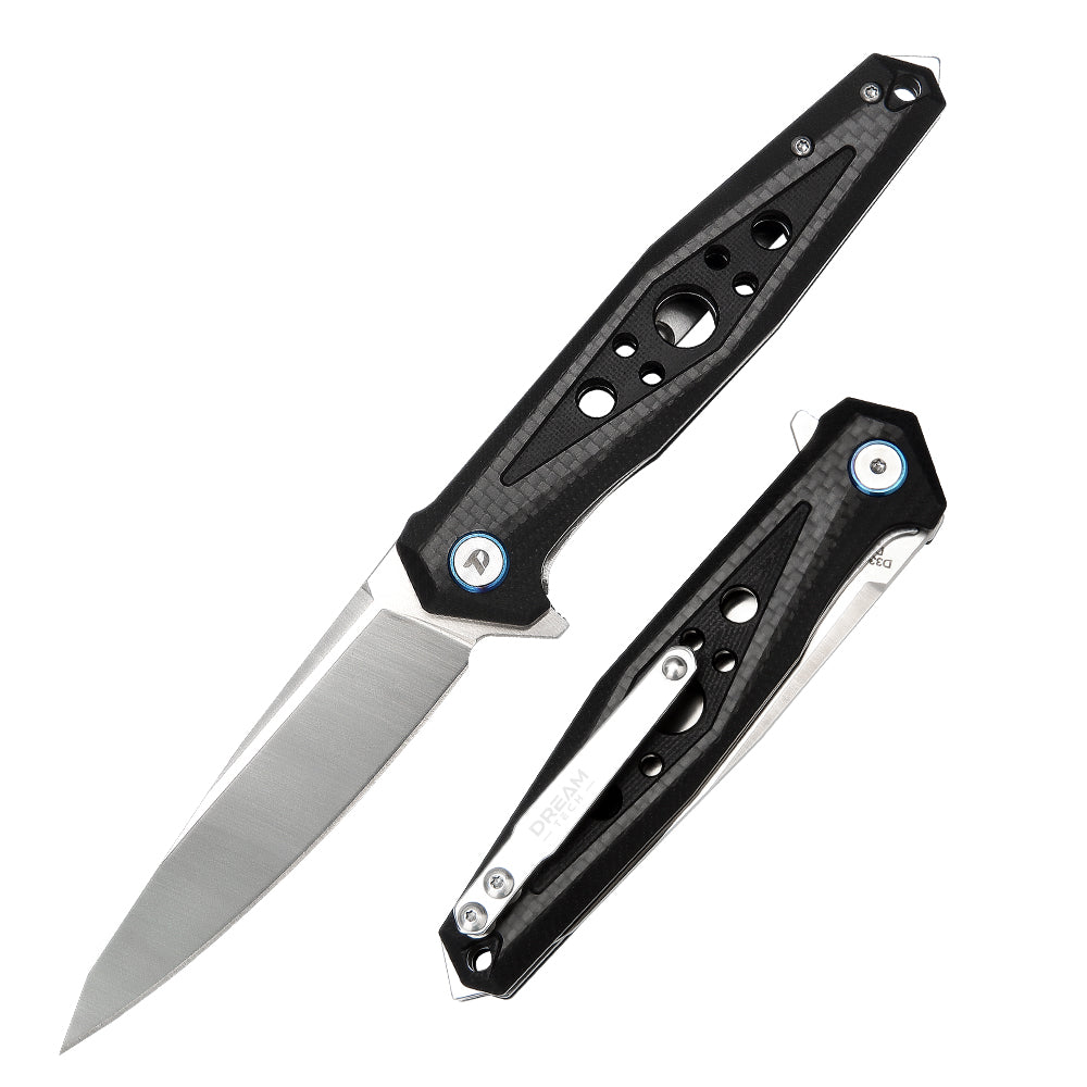 DREAMTECH Knife Folding Pocket Knife Carbon Fiber Handle D2 Knife D3347