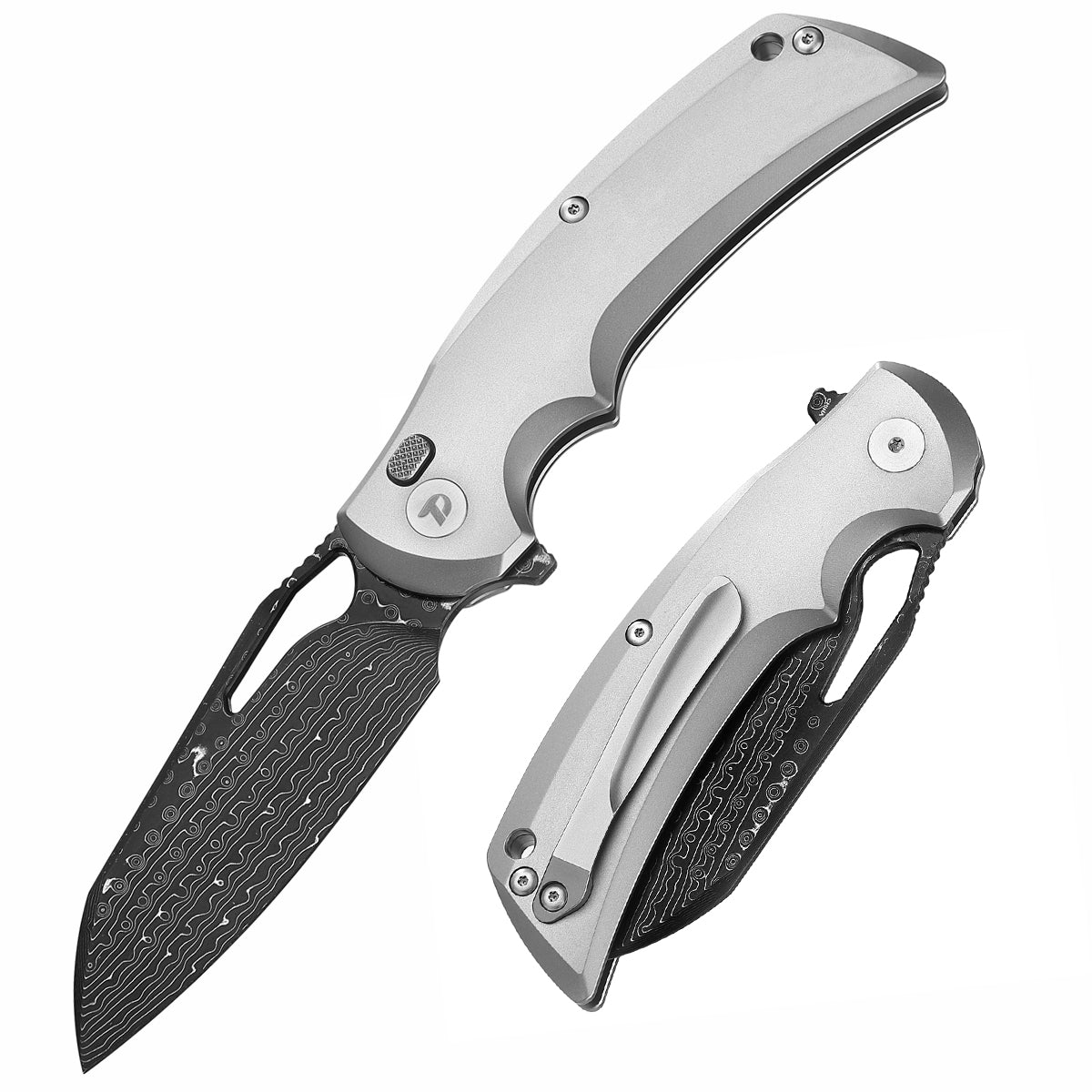 DREAMTECH Outdoor Folding Knife Titanium Handle Damascus Knife D3503D