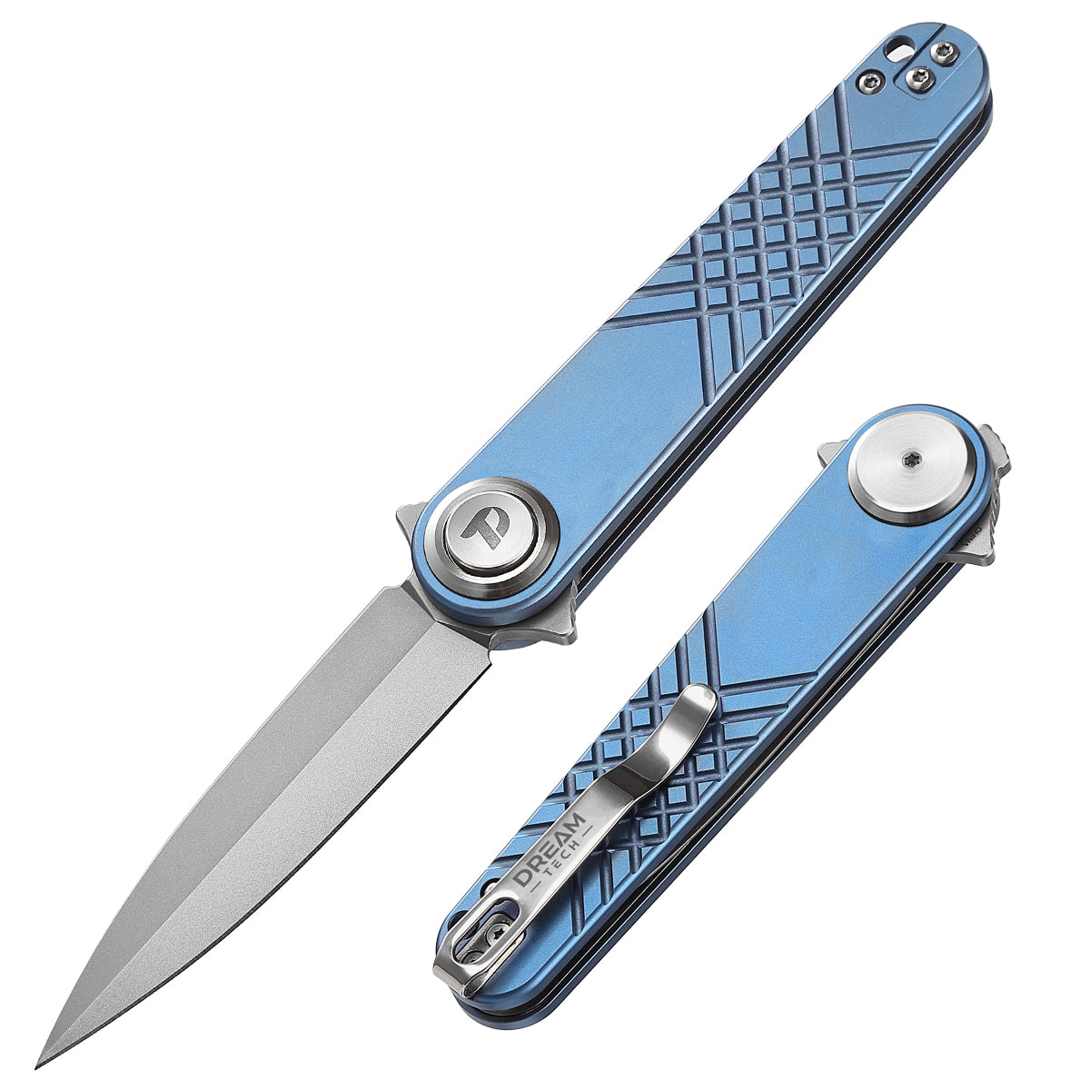 DREAMTECH Knives Folding Pocket Titanium Knives Button lock system(Our Patents) 14C28N Knife D4052