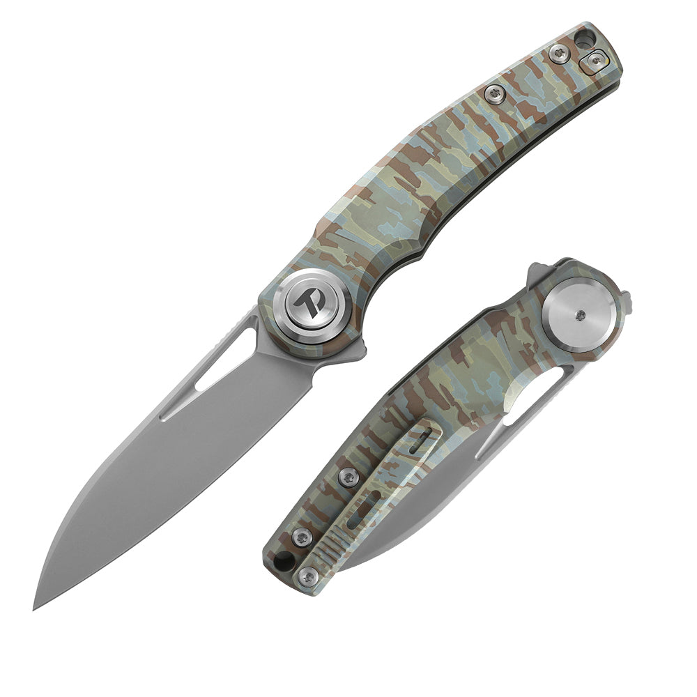 M390 Pocket Knife With Titanium Handle And Button Lock System (Our Patents) D4130