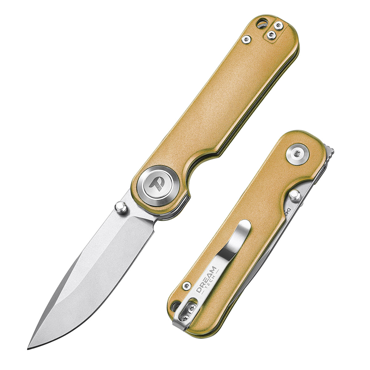 DREAMTECH Folding Pocket Knife Titanium Handle Button lock system (Our Patents) VG10 Blade Knife D4245