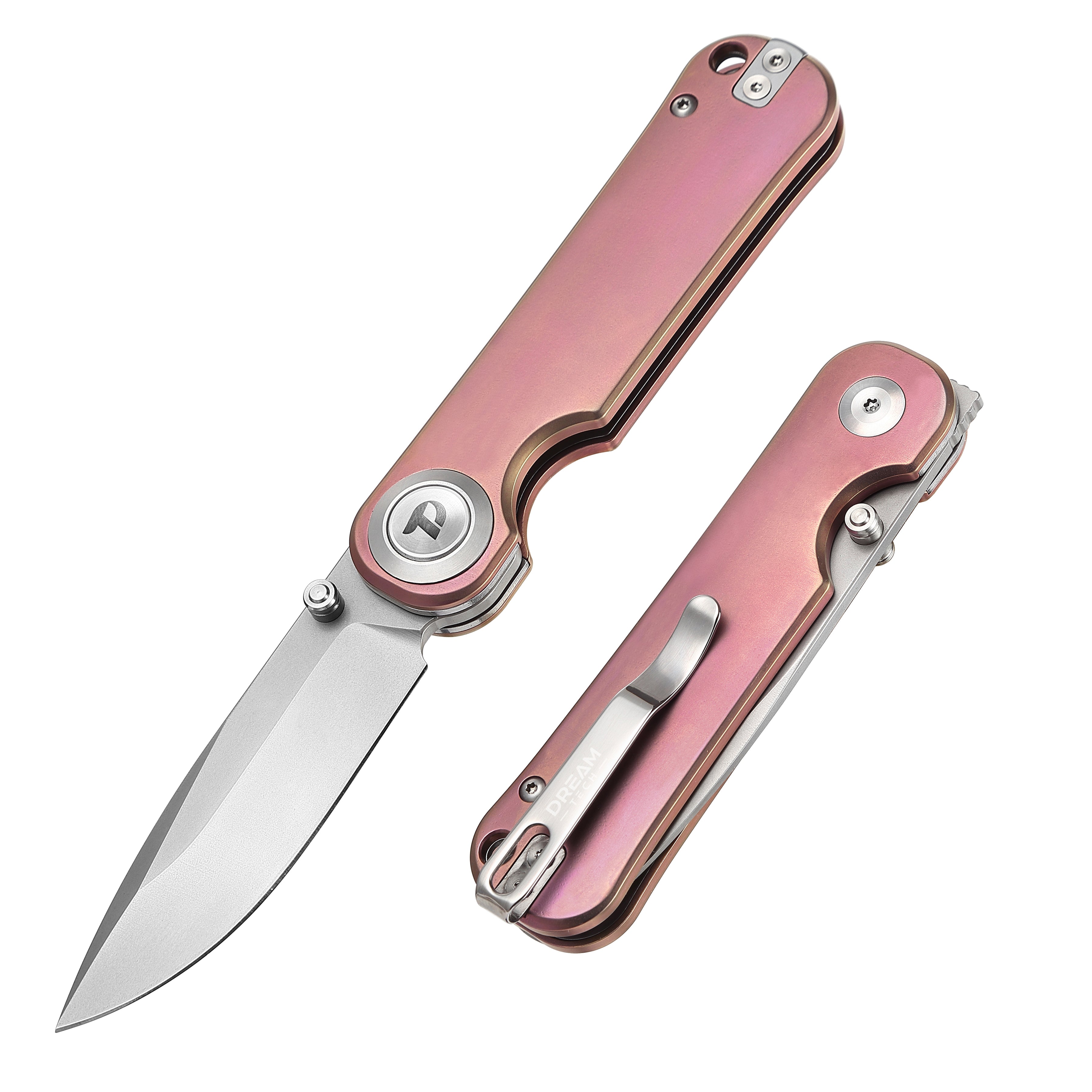 DREAMTECH Folding Pocket Knife Titanium Handle Button lock system (Our Patents) VG10 Blade Knife D4245