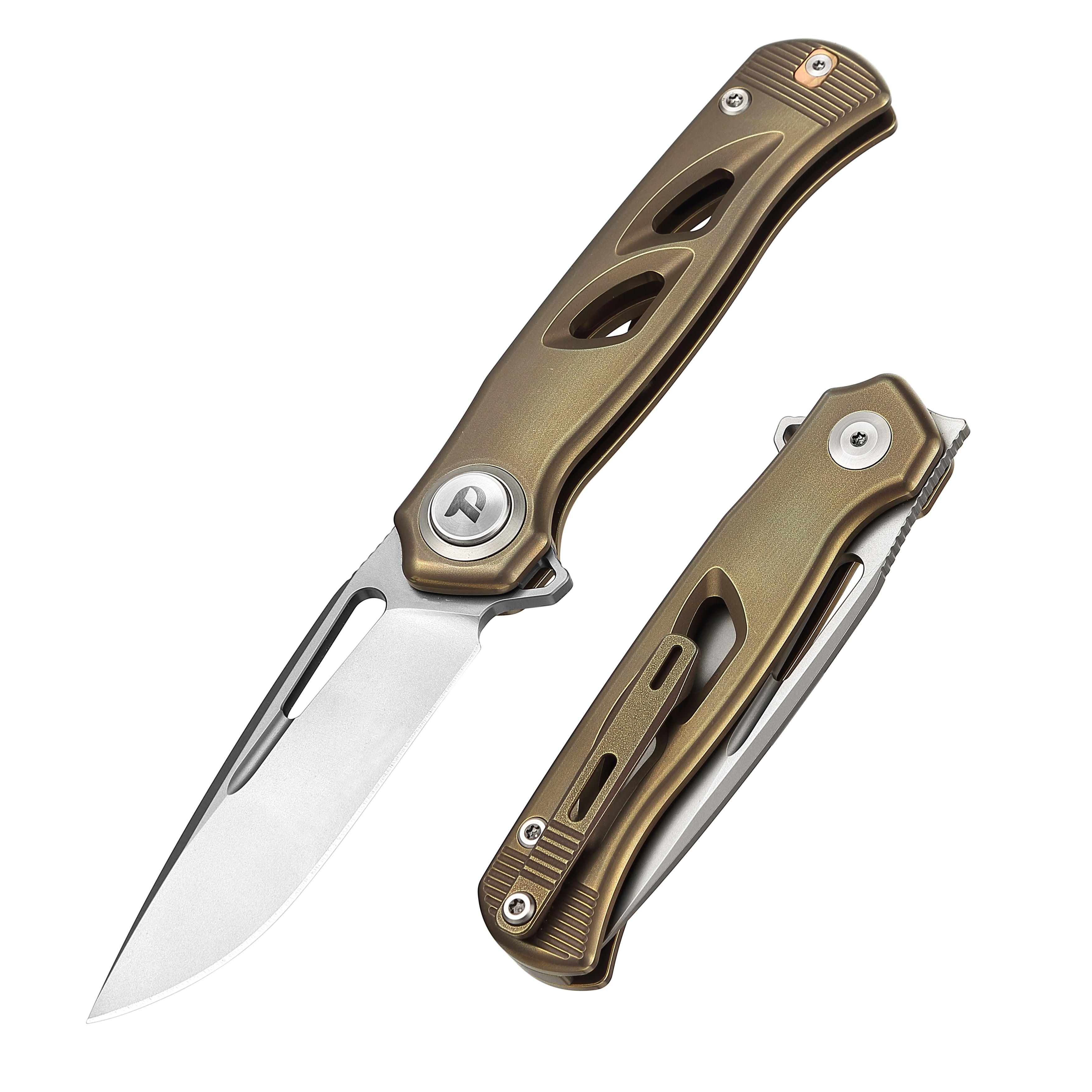 DREAMTECH Folding Pocket Knife Titanium Handle Button lock system(Our Patents) M390 Blade Knife D4260