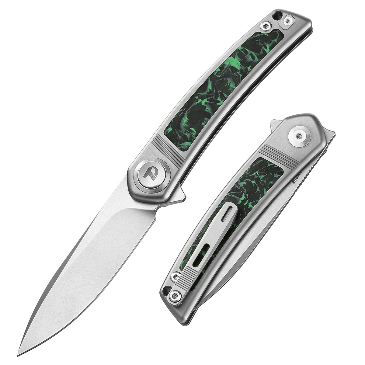 DREAMTECH Folding Pocket Knife Titanium & Fluorescence Carbon Fiber Handle Button lock system(Our Patents) M390 Blade Knife D4288