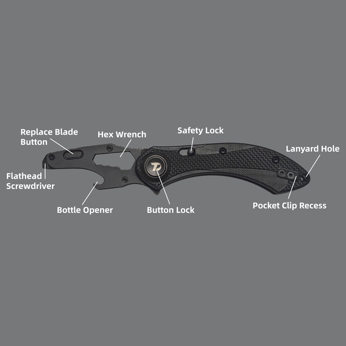 DREAMTECH Knife Folding Knife With Bottle Opener Black G10 Handle Knives SK5 & 5Cr15MoV Knife D4518GB
