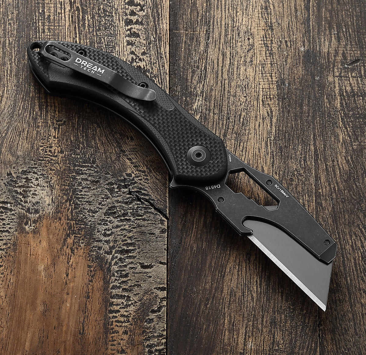 DREAMTECH Knife Folding Knife With Bottle Opener Black G10 Handle Knives SK5 & 5Cr15MoV Knife D4518GB
