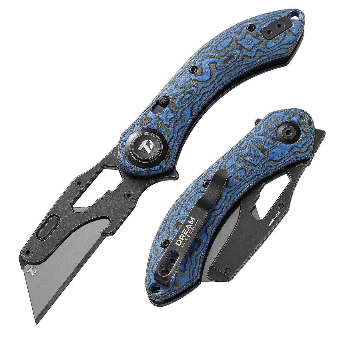 DREAMTECH Knife Folding Knife With Flathead Screwdriver Blue Micarta Knives SK5 & 5Cr15MoV Knife D4518MBL