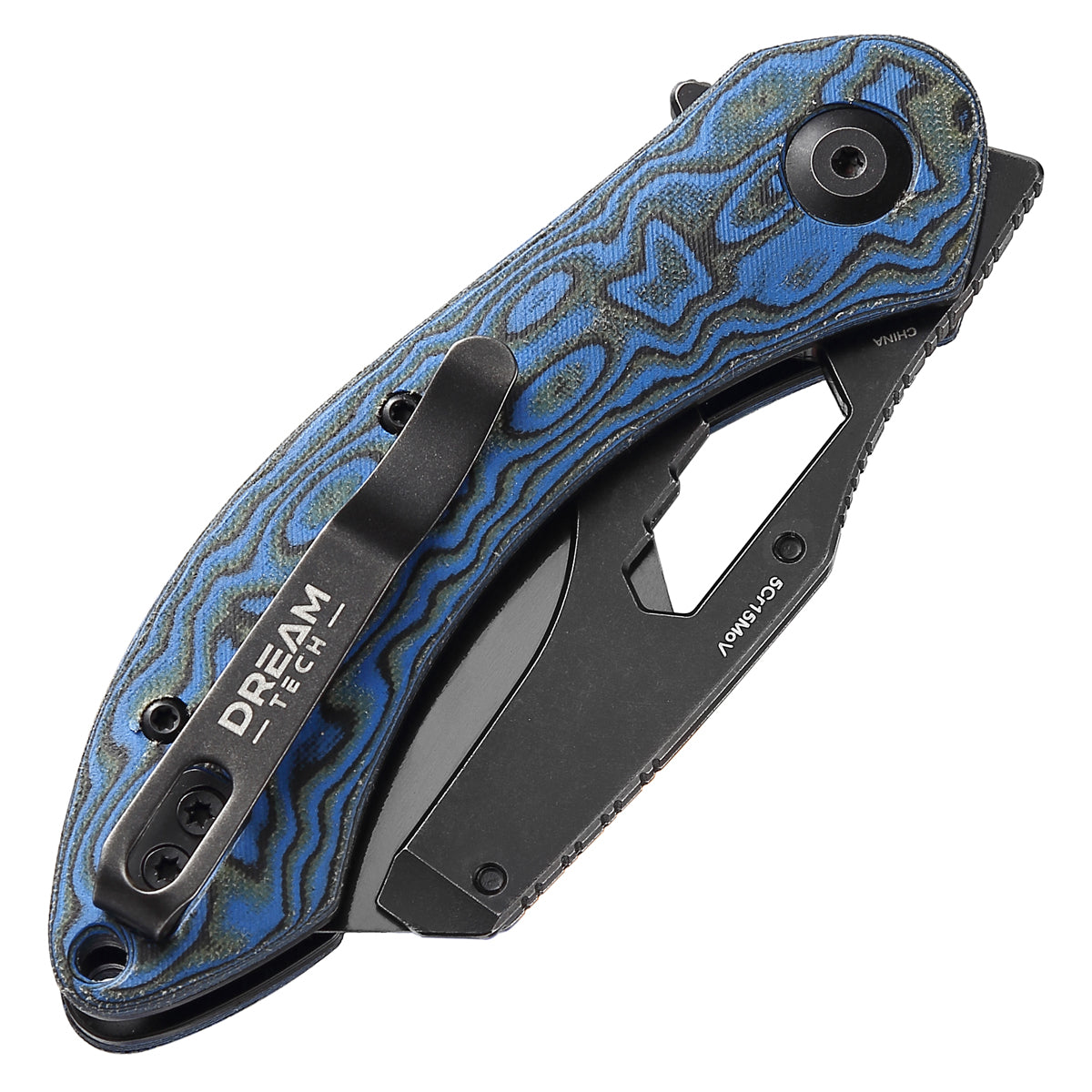 DREAMTECH Knife Folding Knife With Flathead Screwdriver Blue Micarta Knives SK5 & 5Cr15MoV Knife D4518MBL