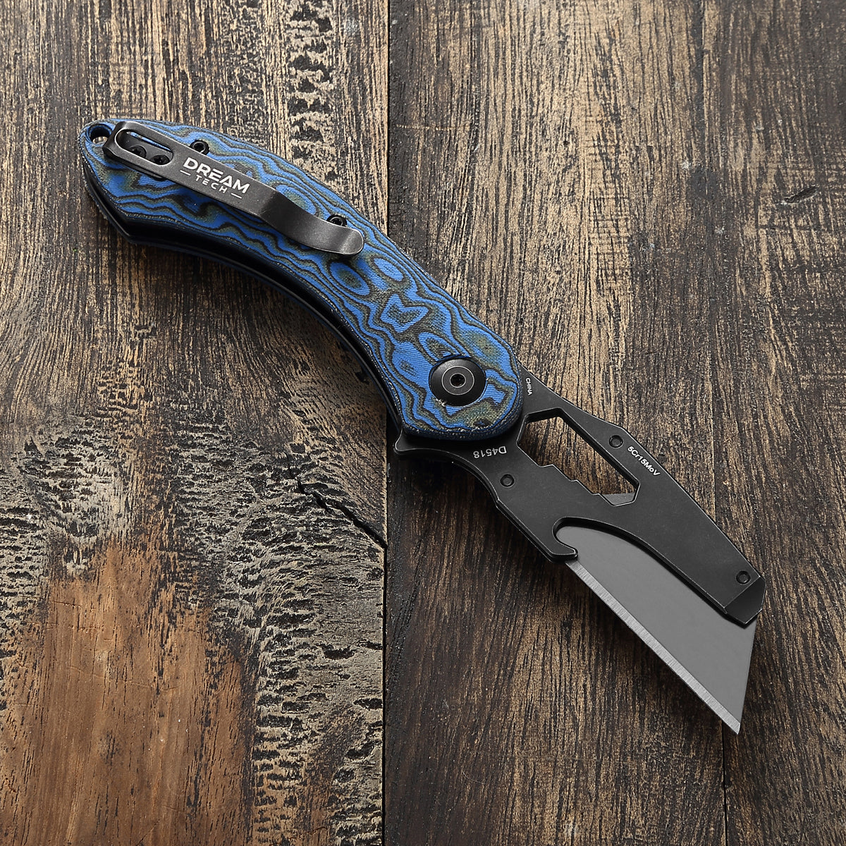 DREAMTECH Knife Folding Knife With Flathead Screwdriver Blue Micarta Knives SK5 & 5Cr15MoV Knife D4518MBL