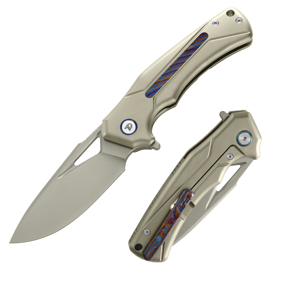 M390 Pocket Knife With Titanium+Zirconium alloy Damascus Handle And Liner Lock System D9402
